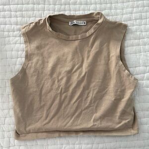 Zara Neutral Beige Sleeveless Cropped Tank